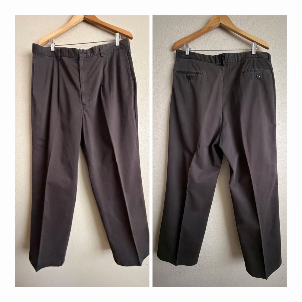 DKNY Mens Pleated Pants Trousers 38x 26 Dark Gray Charcoal Relaxed Fit Cotton